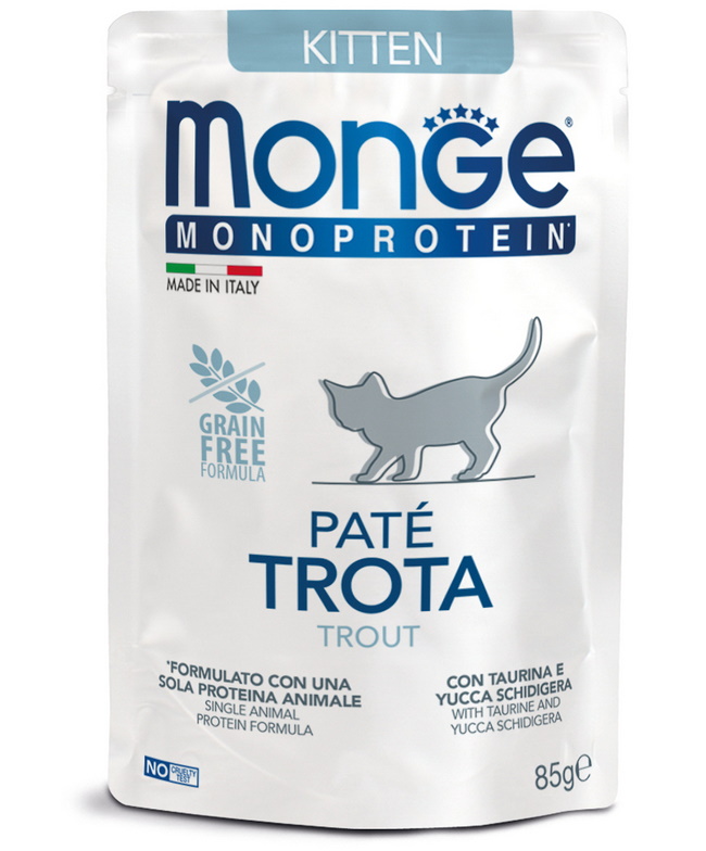 фото Влажный корм для кошек monge monoprotein kitten, форель, 28шт, 85г