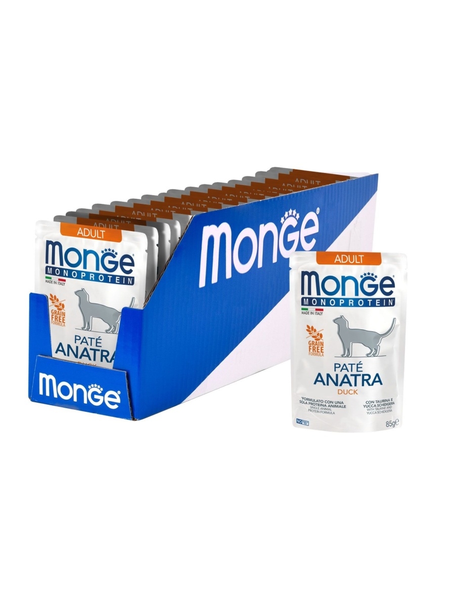 фото Влажный корм для кошек monge monoprotein adult, утка, паштет, 28шт, 85г