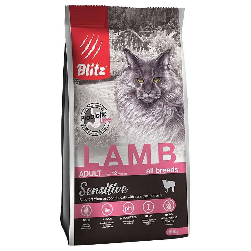 Сухой корм для кошек BLITZ Adult Lamb Cat с мясом ягненка 400 г 514₽