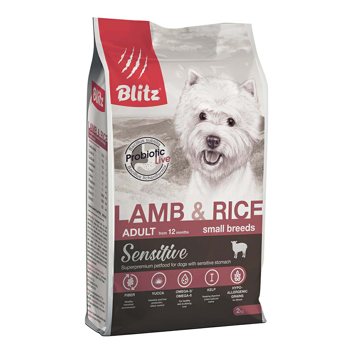 Сухой корм для собак BLITZ Sensitive Adult Small Breeds с ягненком и рисом 2 кг