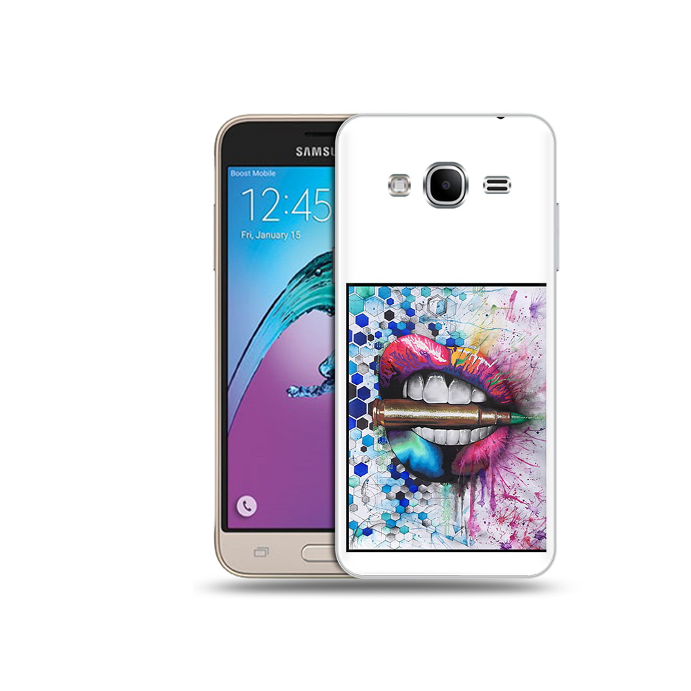 

Чехол MyPads Tocco для Samsung Galaxy J3 (2016) разноцветные губы с пулей, Прозрачный, Tocco