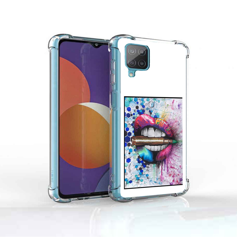 

Чехол MyPads Tocco для Samsung Galaxy M12 разноцветные губы с пулей (PT226930.536.571), Прозрачный, Tocco