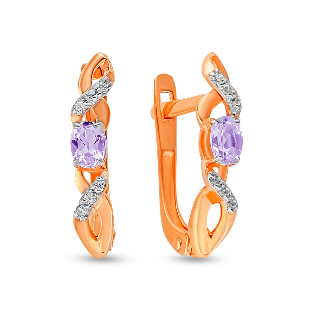 

Серьги из красного золота 585Gold 202008383, аметист/фианит, 202008383