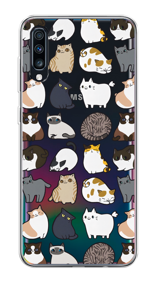

Чехол на Samsung Galaxy A70 "Милые котики", Прозрачный;белый;серый, 28150-1