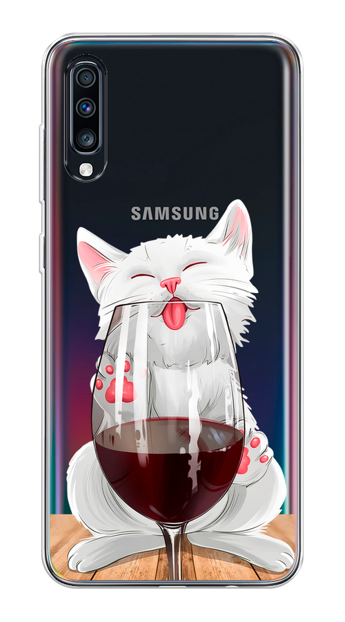 

Чехол на Samsung Galaxy A70 "Кот с бокалом", Прозрачный;белый;красный, 28150-1