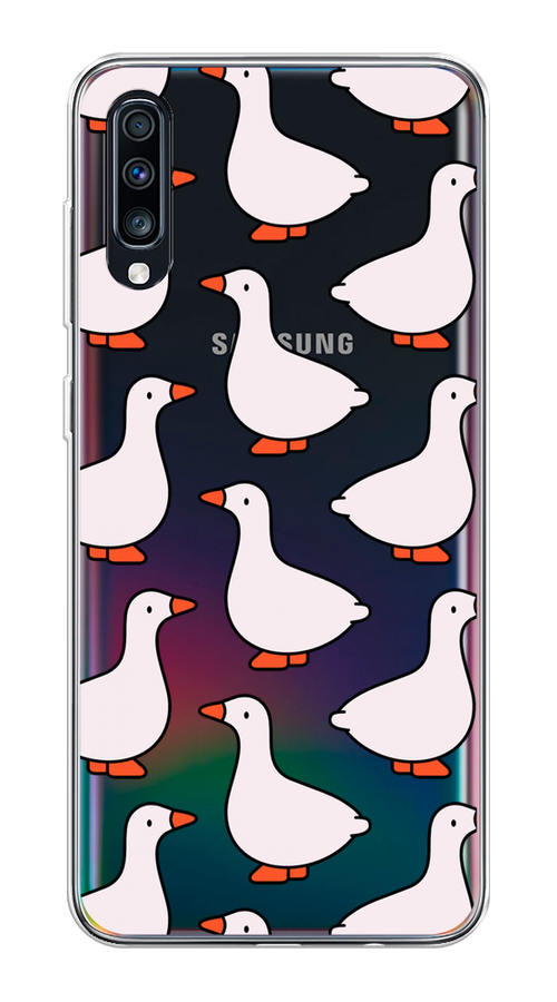 

Чехол на Samsung Galaxy A70 "Гуси", Прозрачный;белый;оранжевый, 28150-1