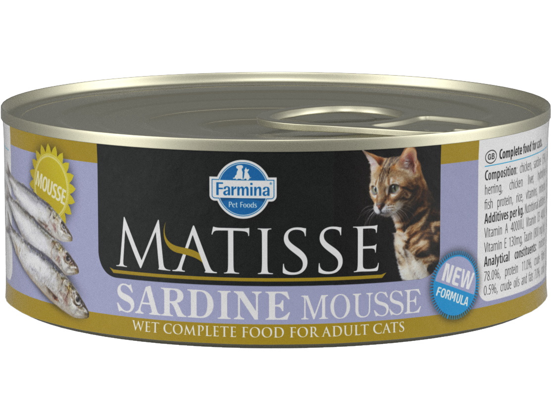 Влажный корм для кошек Farmina Matisse Adult Mousse, Сардины, 12шт по 85г
