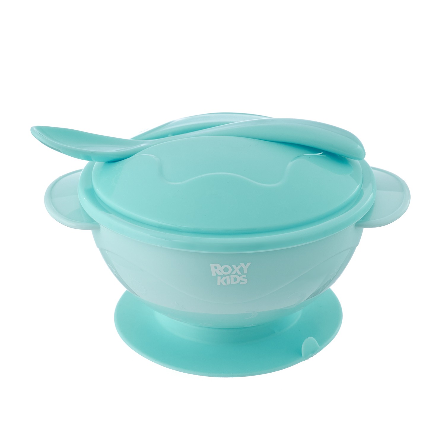 Набор для кормления Roxy Kids: тарелка на присоске, крышка, ложечка голубой RFD-003-B тарелка плоская 22см мята