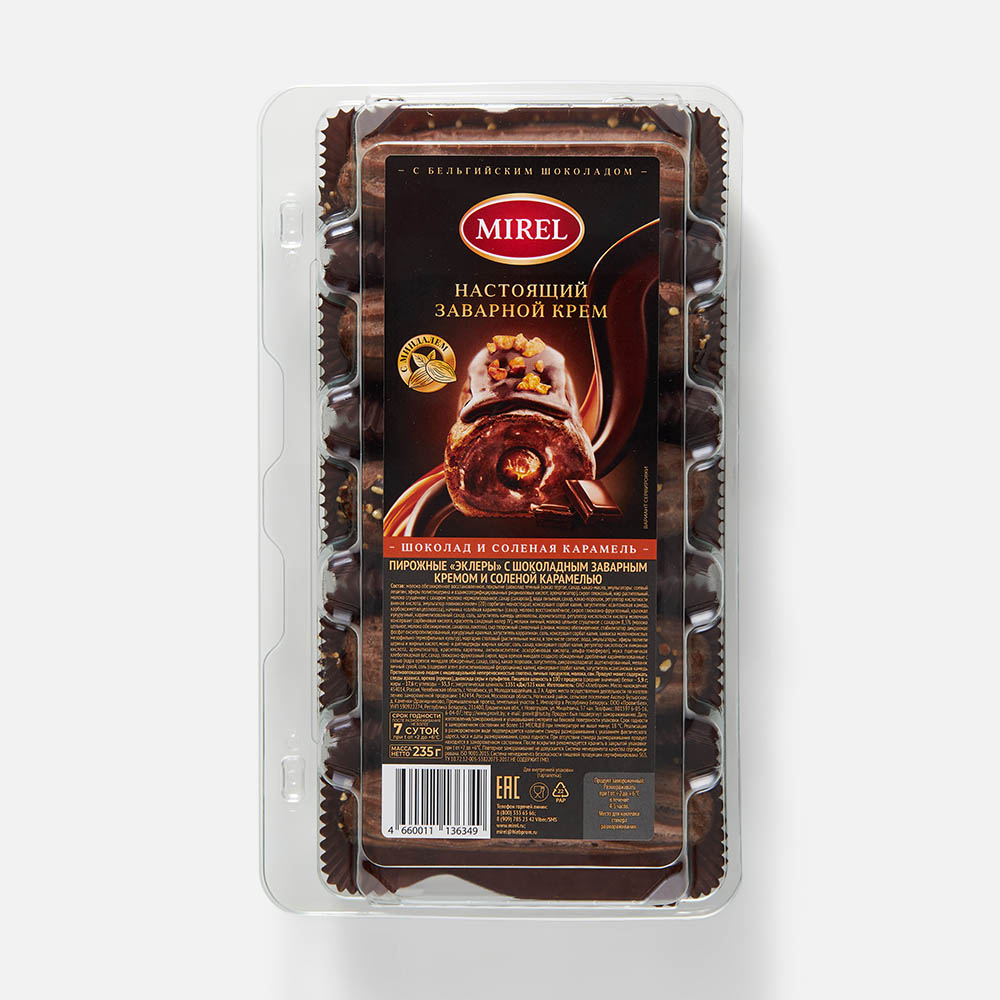 Эклеры Mirel, с шоколадным заварным кремом и солёной карамелью, 235 г