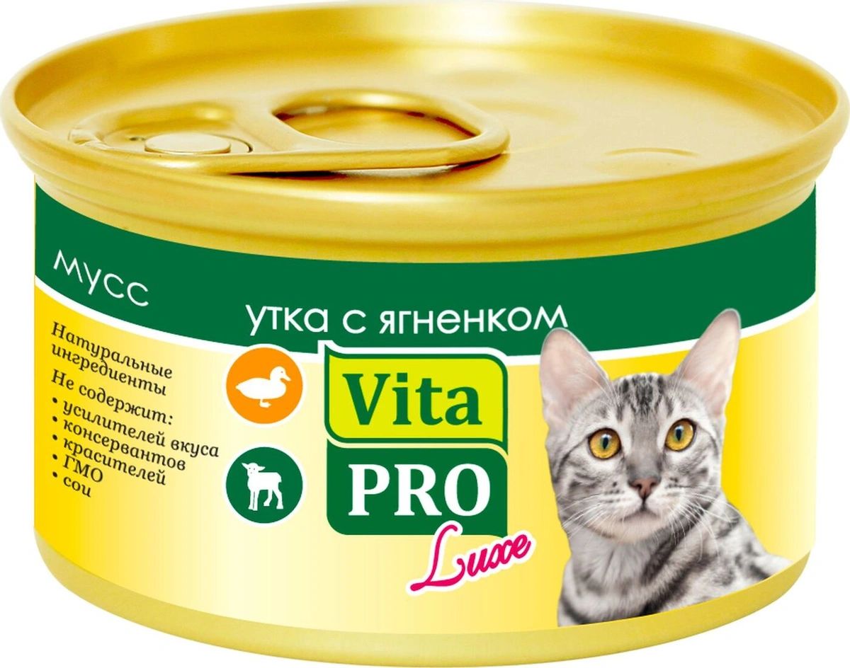 фото Влажный корм для кошек vitapro luxe , утка, ягненок, 24шт, 85г