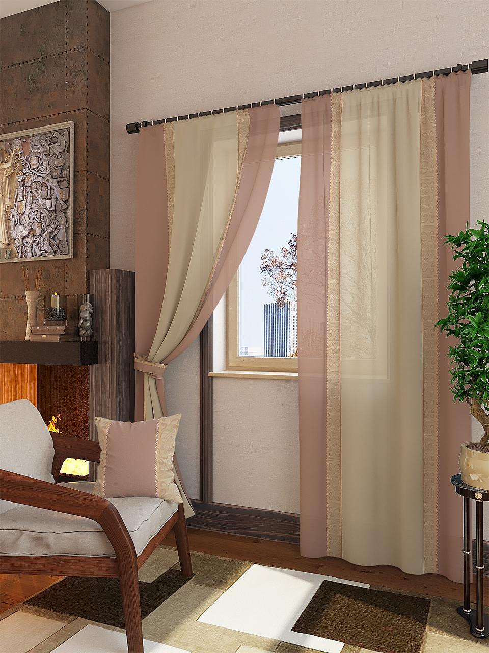 

Комплекты штор AT HOME Лантра высота 280 см, ширина 150 см, Бежевый, 945318