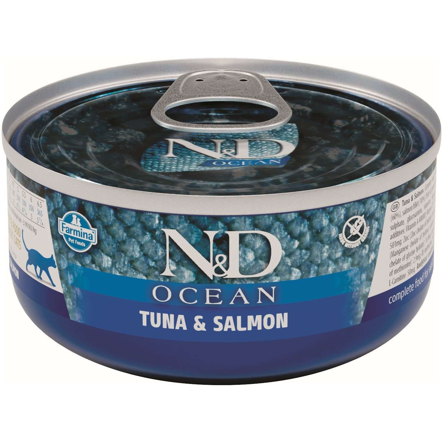

Консервы для кошек Farmina N&D Ocean, тунец и лосось, 12шт по 70г, N&D Ocean