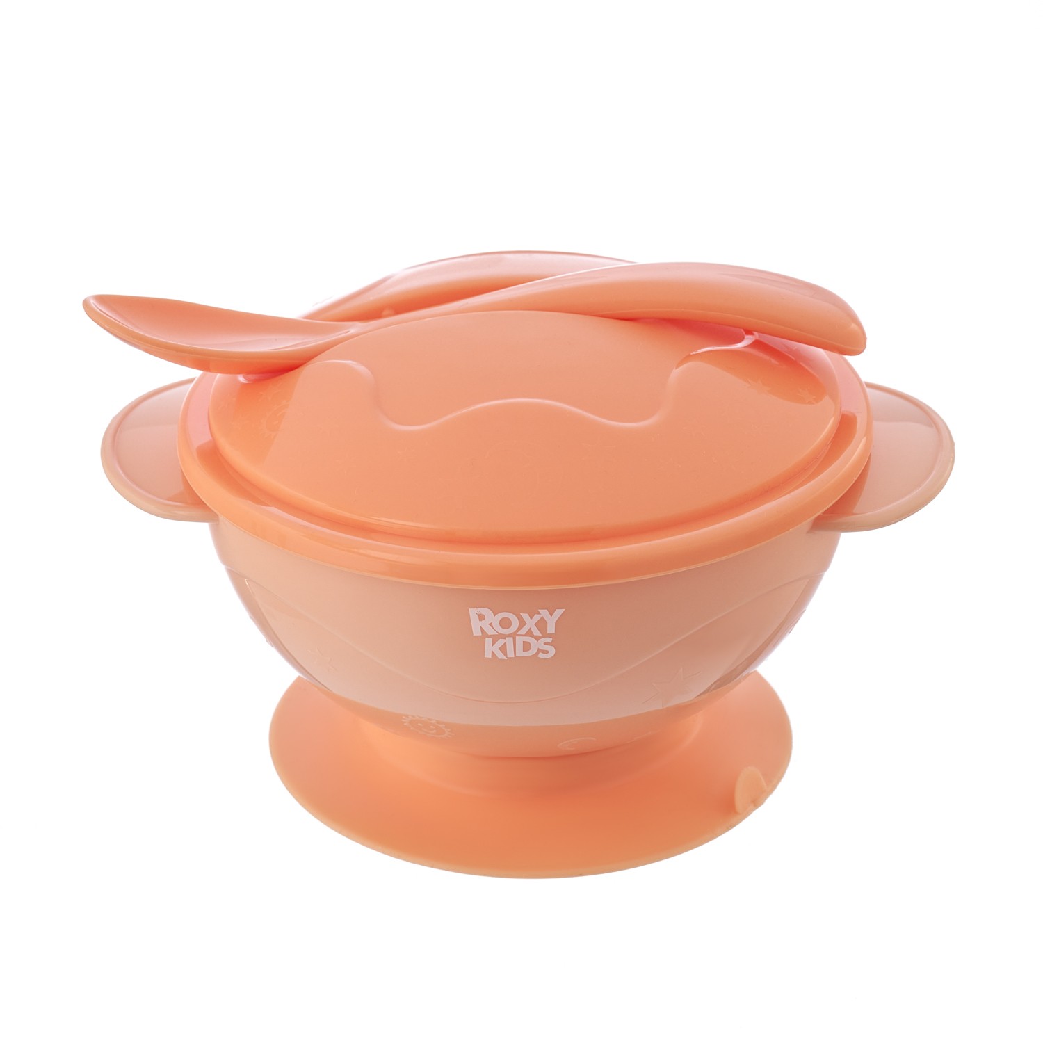 Набор для кормления Roxy Kids: тарелка на присоске, крышка, ложечка персиковый RFD-003-O