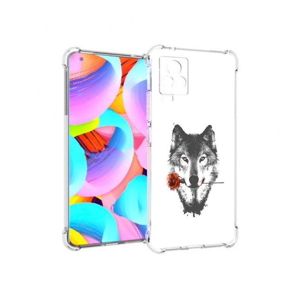 

Чехол MyPads Tocco для Vivo IQOO 7 волк с розой, Прозрачный, Tocco