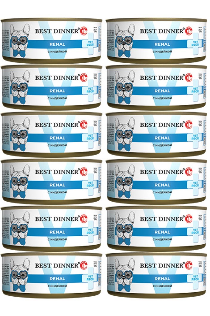 

Консервы для собак Best Dinner Vet Profi Renal, с индейкой, 12 шт по 100 г