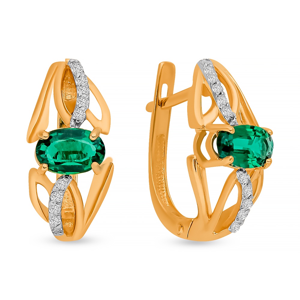 

Серьги из красного золота 585Gold 102007562, изумруд искусственный/бриллиант, 102007562