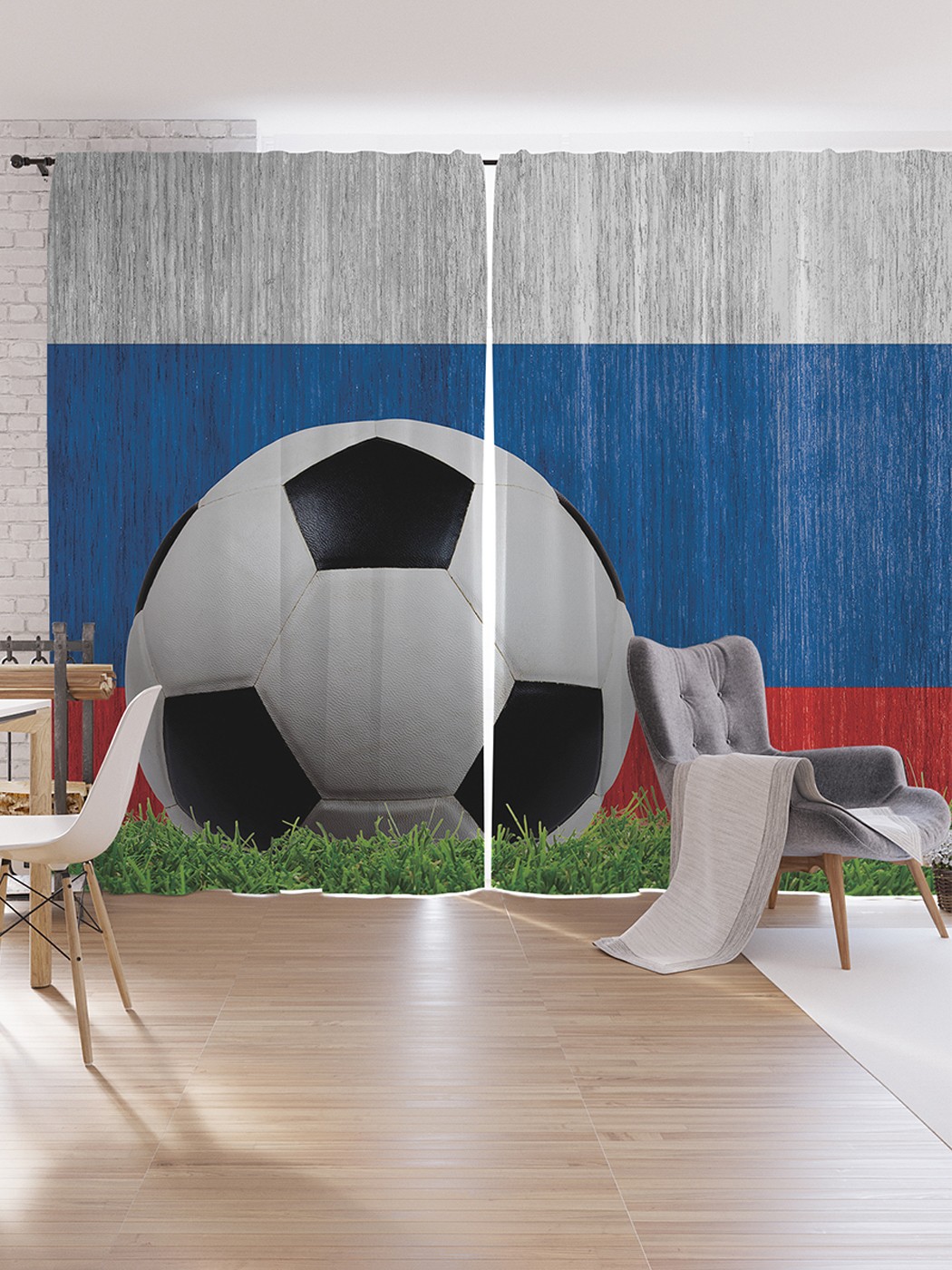 фото Шторы под лён joyarty "футбольная страна", серия oxford delux, 340х265 см