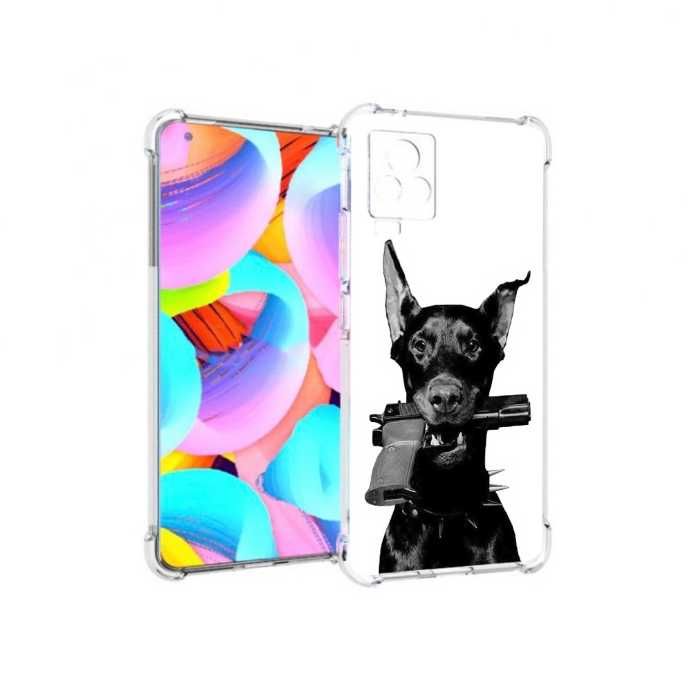 

Чехол MyPads Tocco для Vivo IQOO 7 доберман с пистолетом, Прозрачный, Tocco