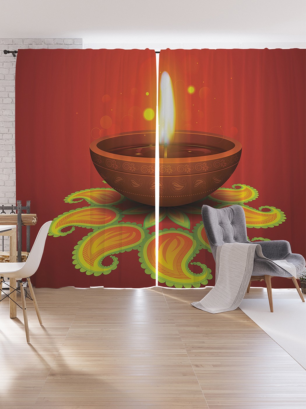 

Шторы под лён JoyArty "Фестиваль дивали", серия Oxford DeLux, 340х265 см, Фестиваль дивали