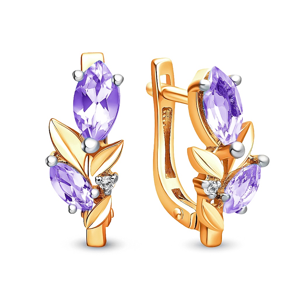 

Серьги из красного золота 585Gold 202008758, аметист/фианит, 202008758