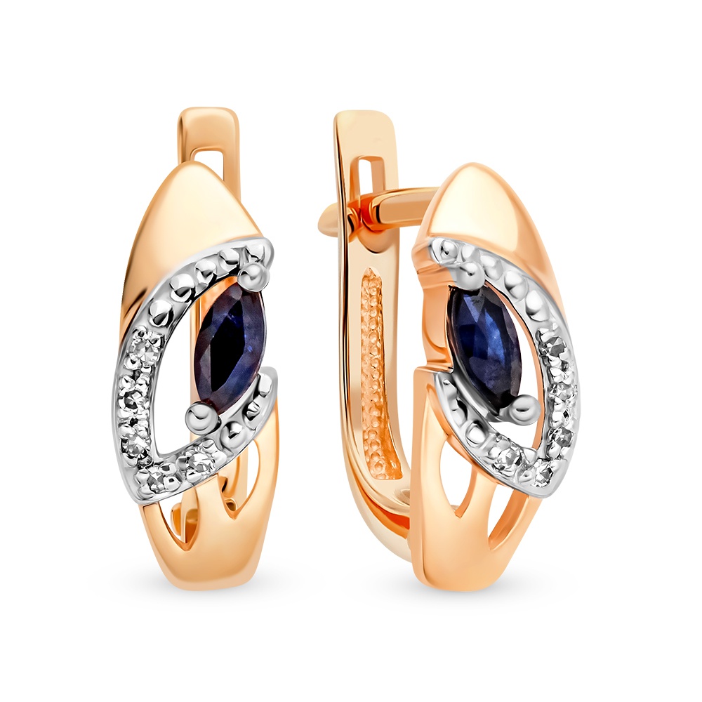 Серьги из красного золота с сапфиром/бриллиантом 585Gold 102007528