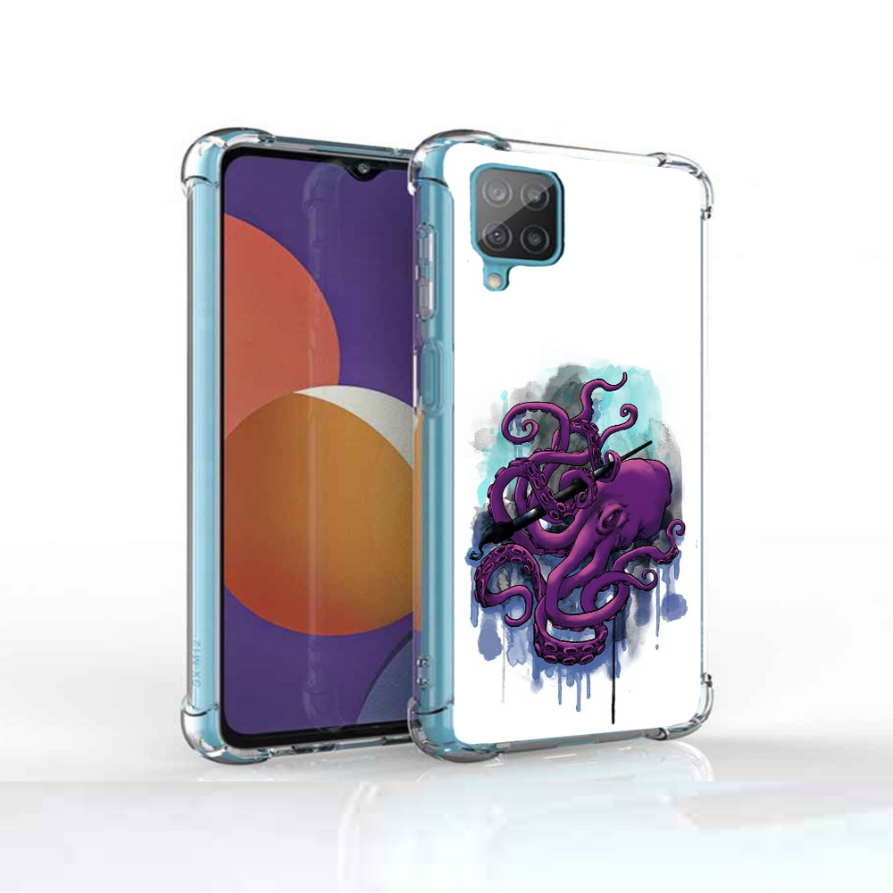 

Чехол MyPads Tocco для Samsung Galaxy M12 фиолетовый осьминог (PT226930.536.658), Прозрачный, Tocco