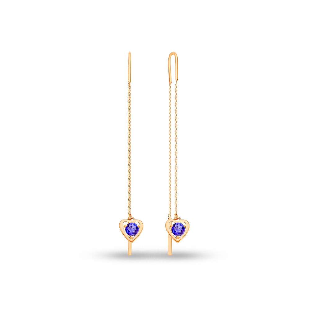 

Серьги продевки из красного золота 585Gold 102007691, сапфир искусственный, 102007691