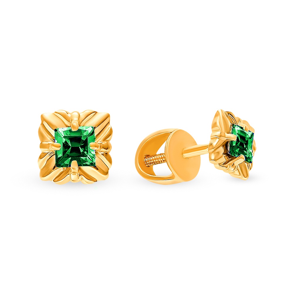 

Серьги пусеты из красного золота 585Gold 102007696, изумруд искусственный, 102007696