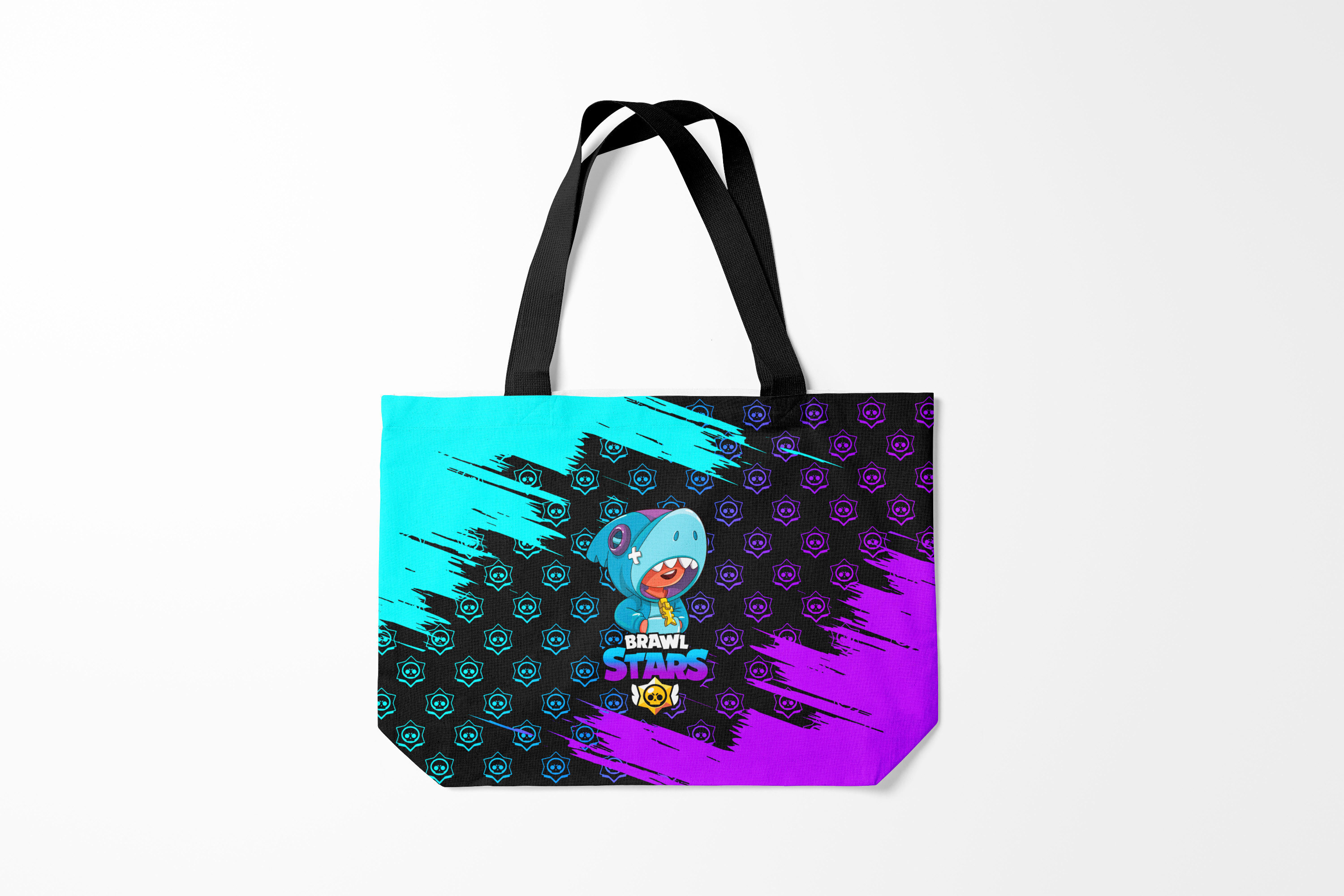 

Сумка шoппер унисекс Burnettie Brawl Stars leon shark., черный; фиолетовый; бирюзовый, Brawl Stars leon shark.