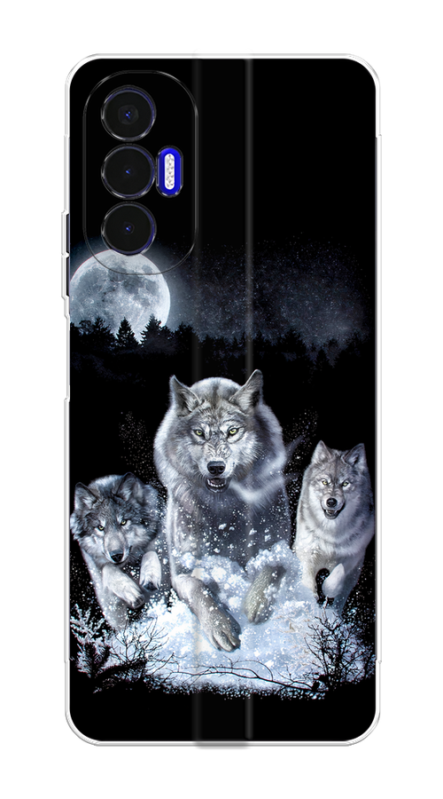 

Чехол на Tecno Pova 3 "Стая волков под луной", Черный;белый;серый, 301550-1