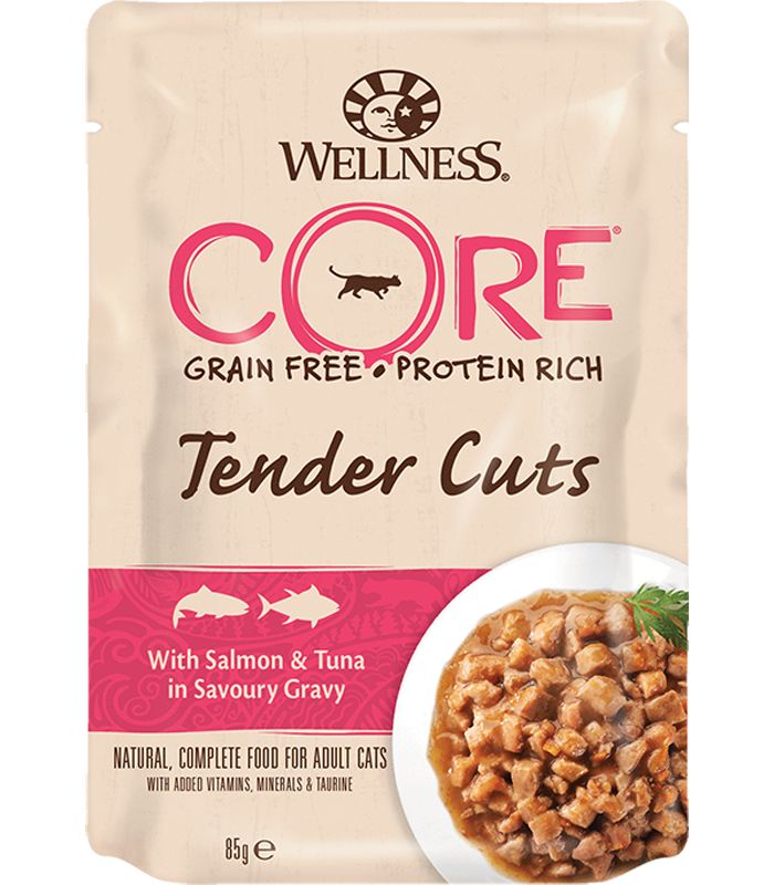 Влажный корм для кошек Wellness CORE Tender Cuts, лосось, тунец, 24шт по 85г