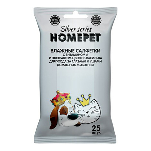 

Влажные салфетки для животных Homepet Silver Series для ухода за глазами и ушами 25 шт