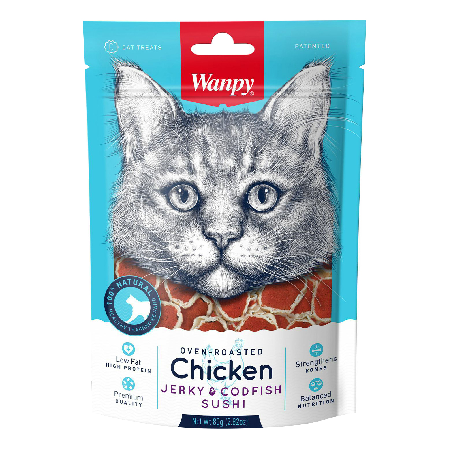 Лакомство для кошек Wanpy Cat суши из курицы с треской 80 г 399₽