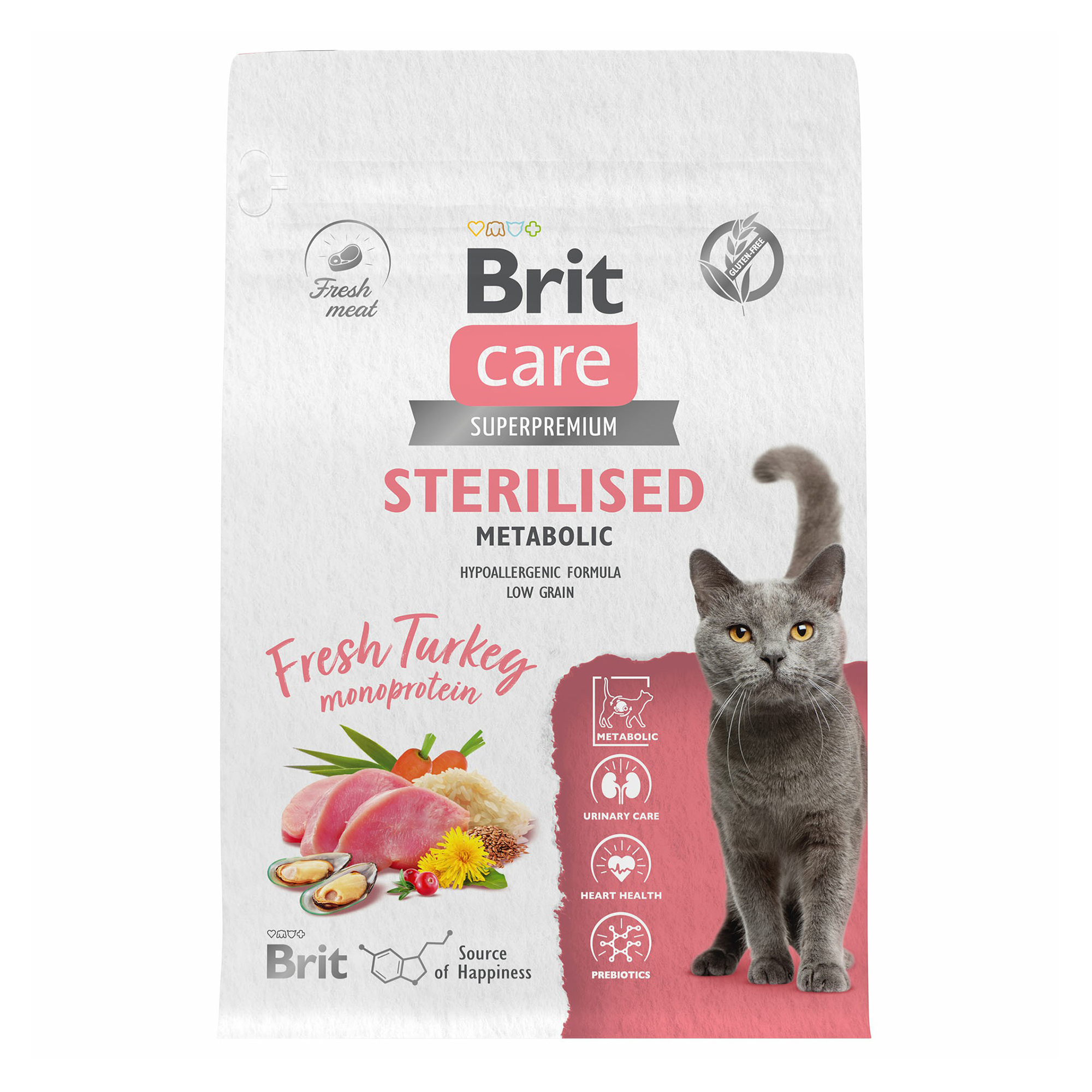 Сухой корм для кошек Brit Care Cat Sterilised Metabolic с индейкой 400 г 530₽