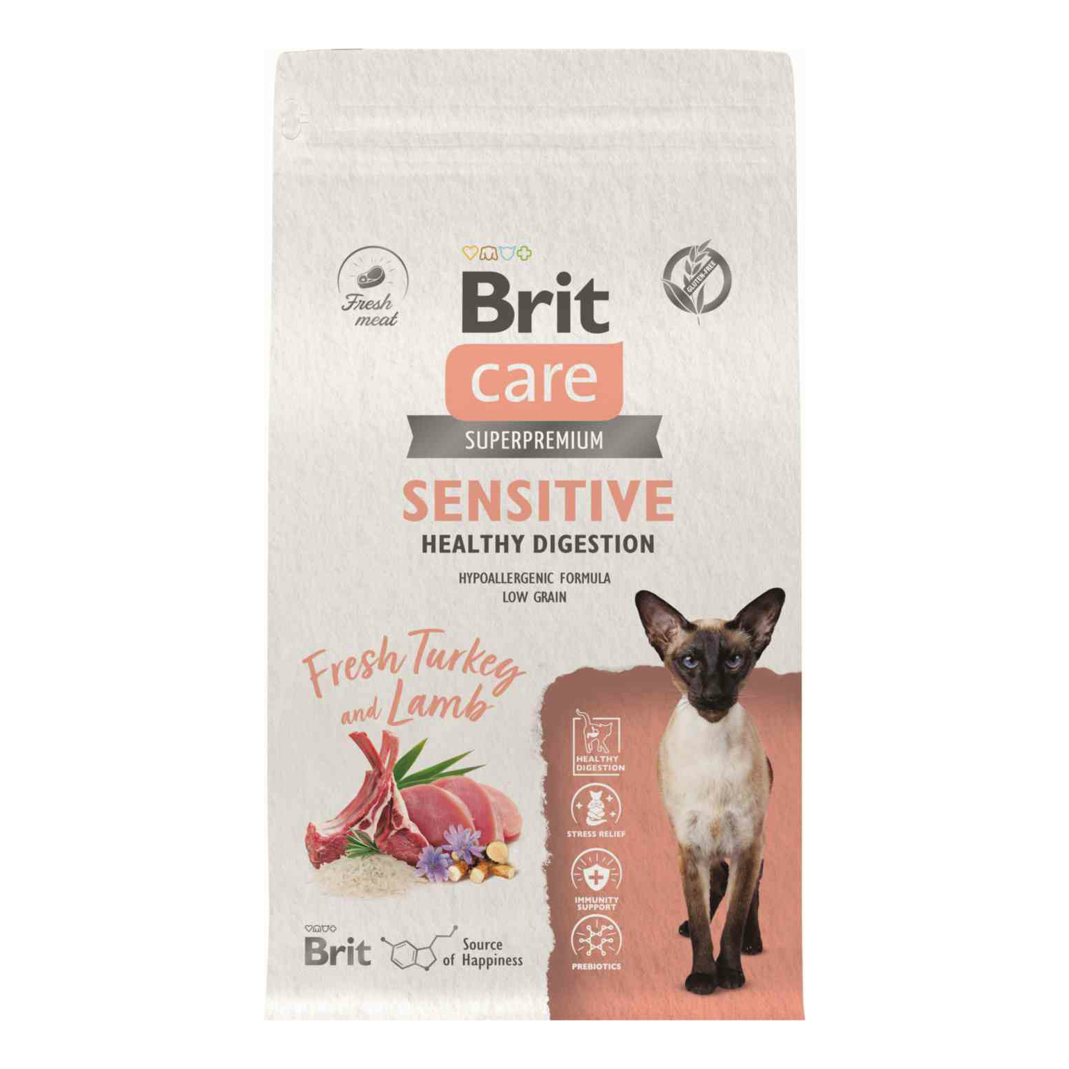 Сухой корм для кошек Brit Care Superpremium Sensitive индейка и ягненок 1,5 кг