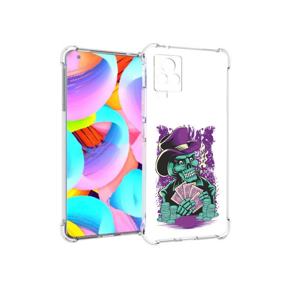 

Чехол MyPads Tocco для Vivo IQOO 7 зеленый череп с картами, Прозрачный, Tocco