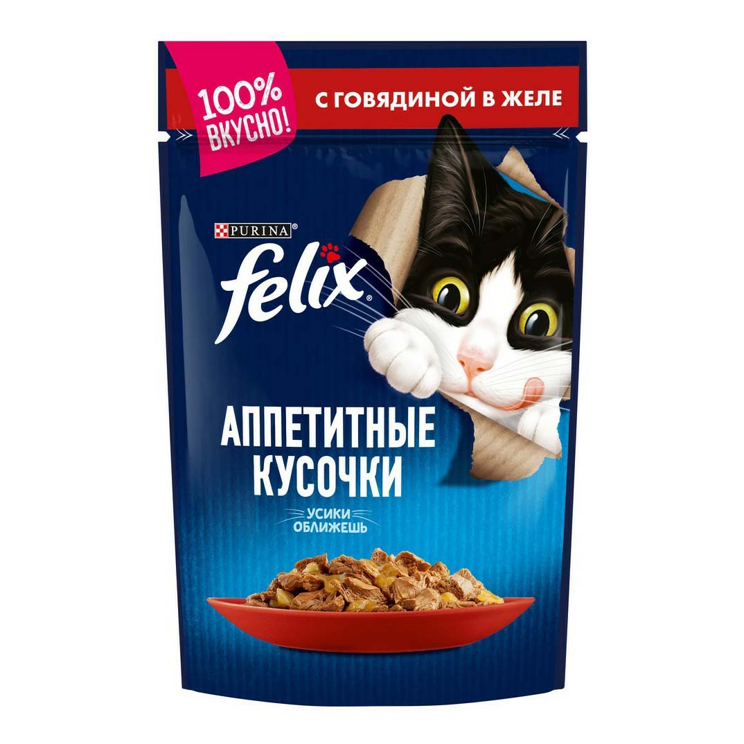 

Влажный корм для кошек Felix с говядиной в желе повседневный 75 г