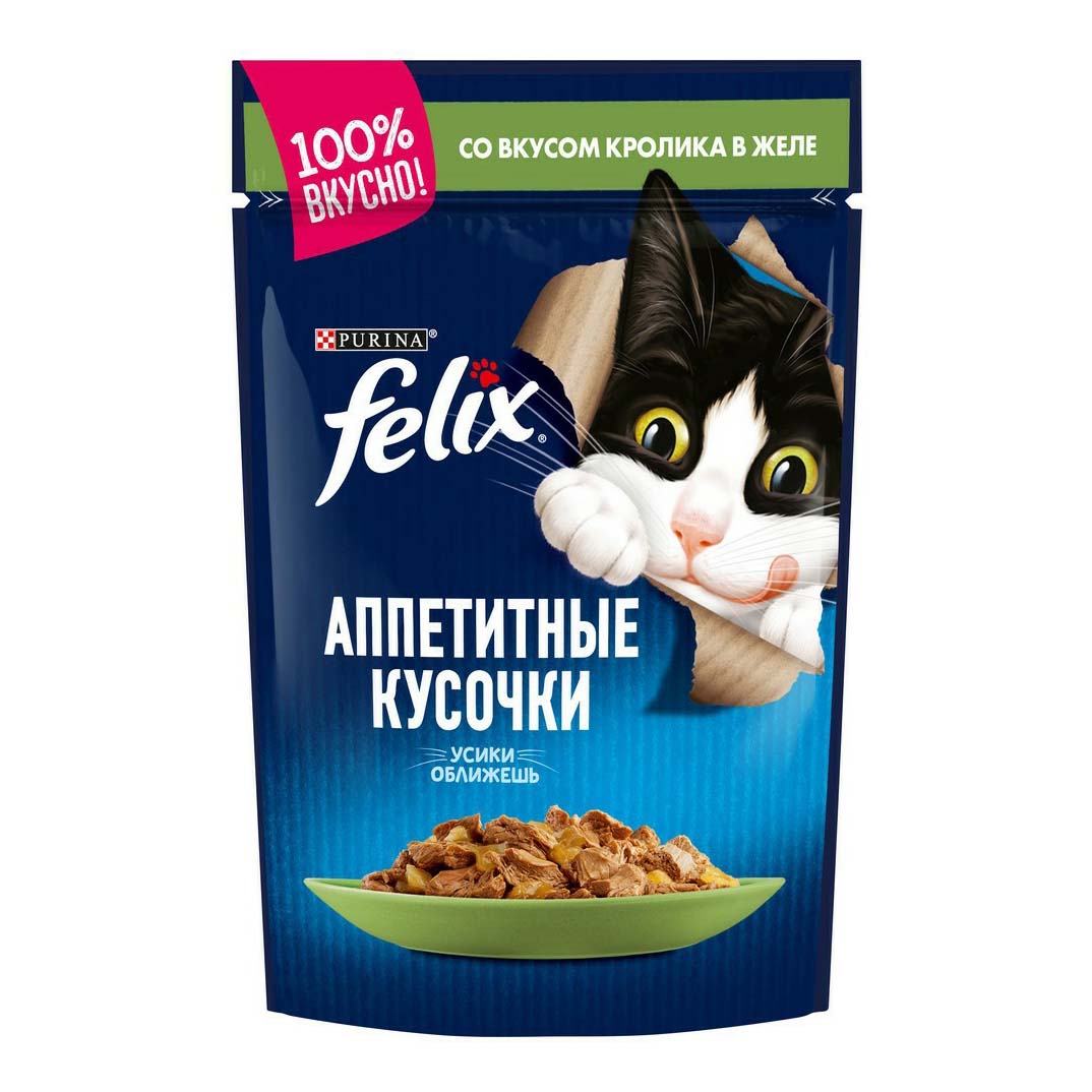 

Влажный корм для кошек Felix Аппетитные кусочки с кроликом в желе 85 г