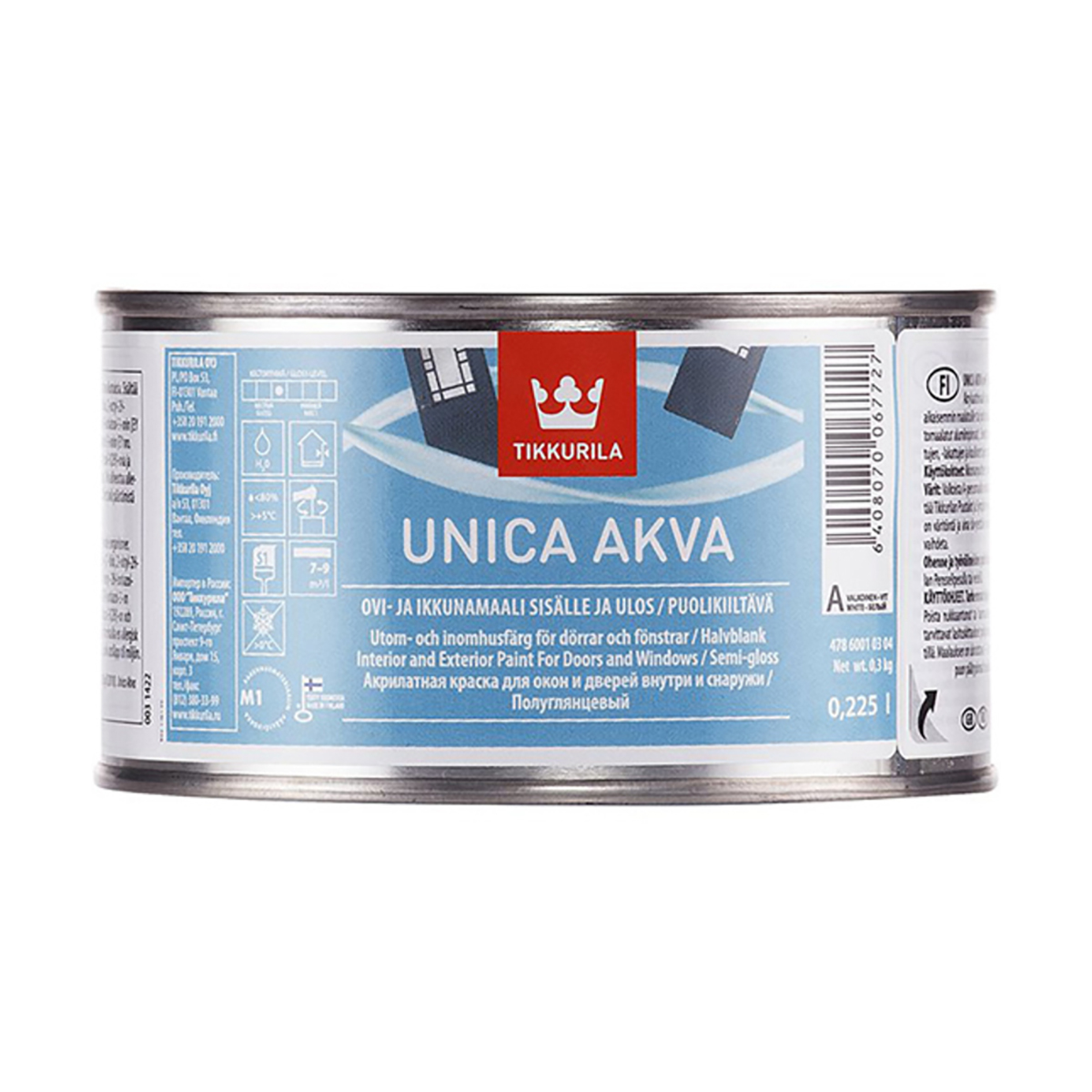 

Краска для окон и дверей TIKKURILA Unica Akva Maali 0,225 л бесцветная (база С)