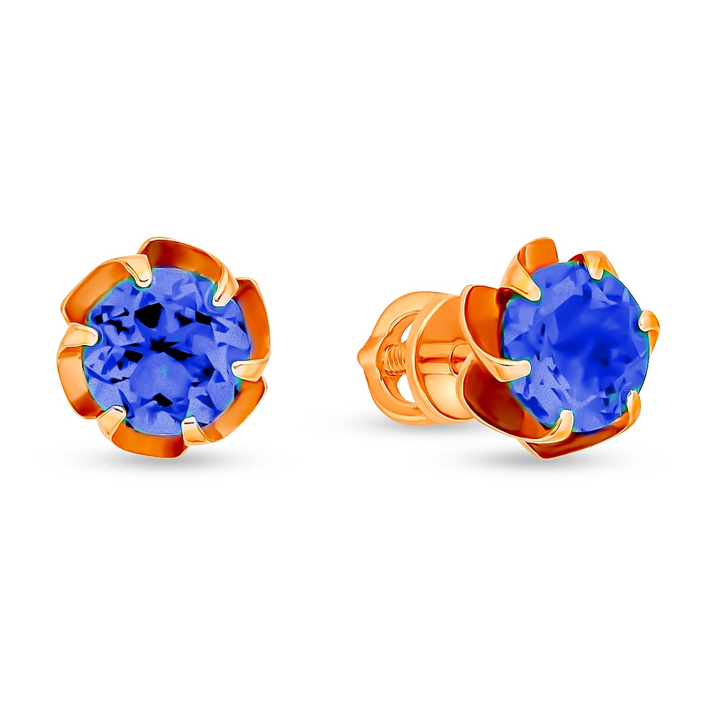 

Серьги пусеты из красного золота 585Gold 102007713, сапфир искусственный, 102007713
