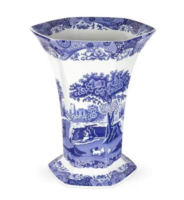 фото Ваза фаянс для цветов spode blue italian шестигранная 27 см бело-голубая