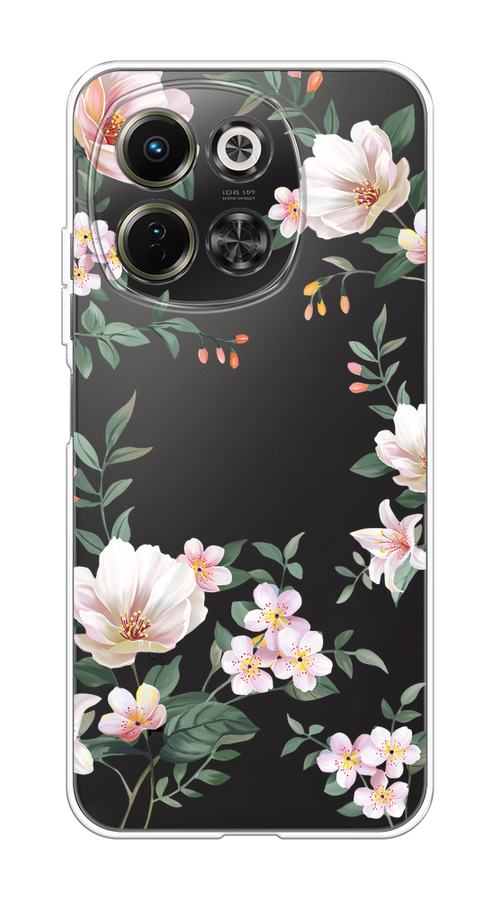 

Чехол на Tecno Spark 30 5G Beautiful white flowers, Бежевый;зеленый, 309750-1