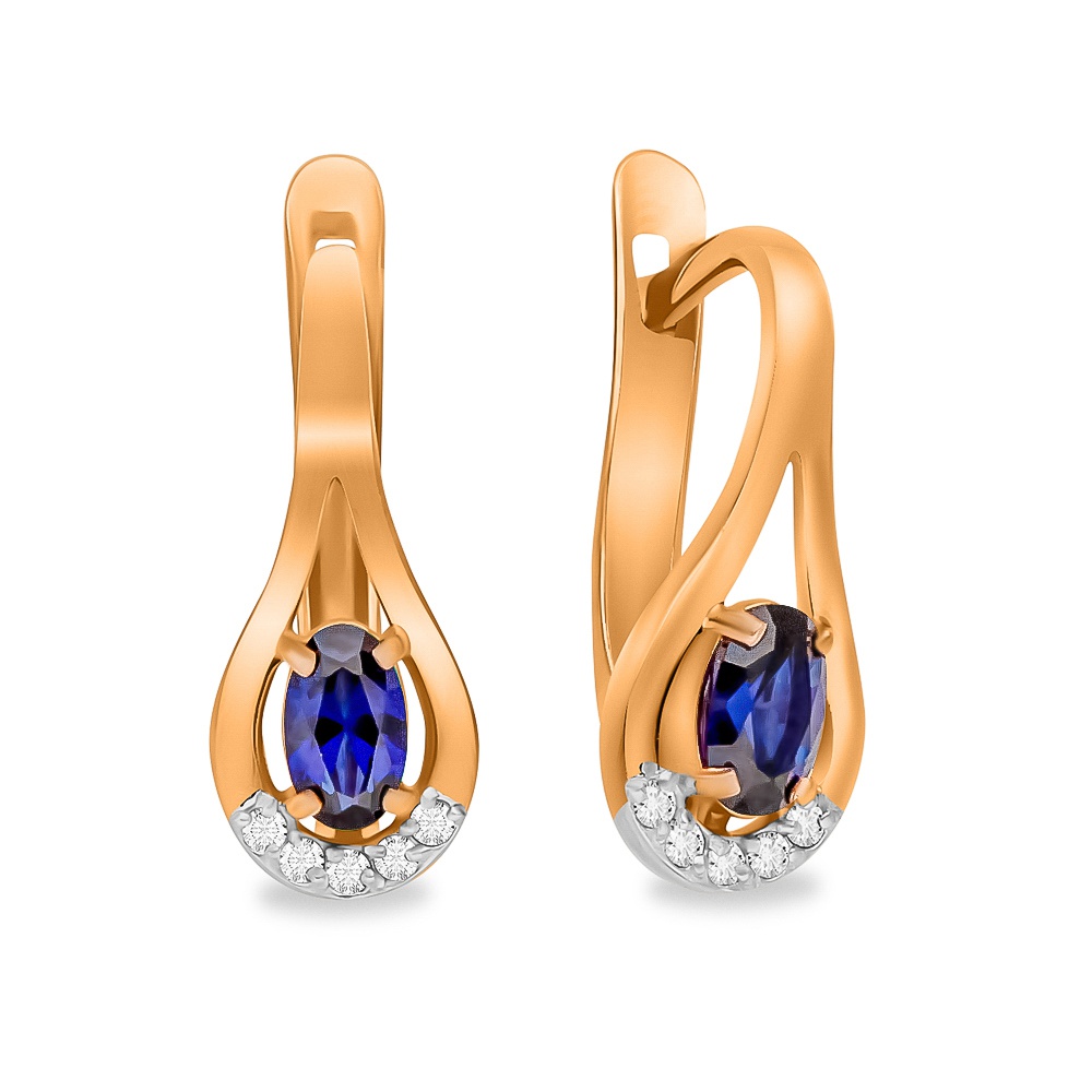 

Серьги из красного золота 585Gold 102007763, сапфир искусственный/бриллиант, 102007763