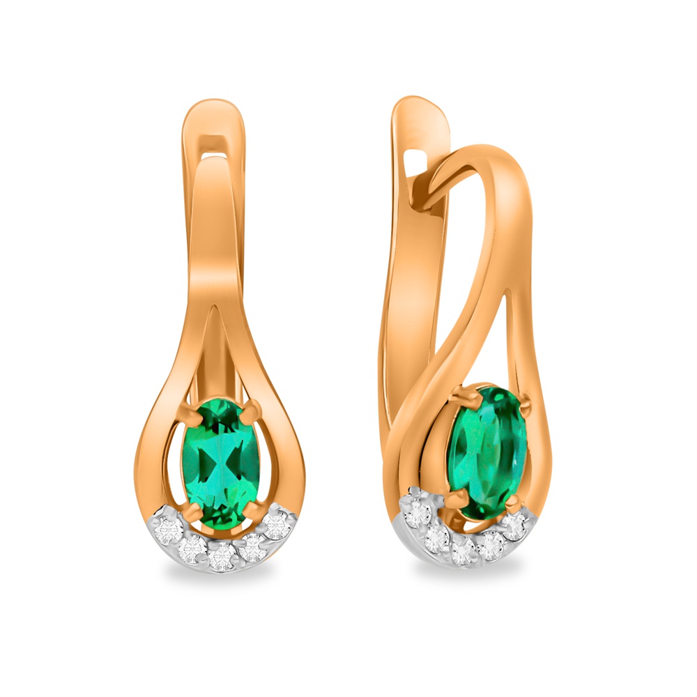 

Серьги из красного золота 585Gold 102007764, изумруд искусственный/бриллиант, 102007764