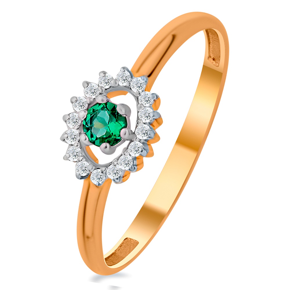 

Кольцо из красного золота с изумрудом искусственным/бриллиантом р. , 585Gold 101015188, 101015188