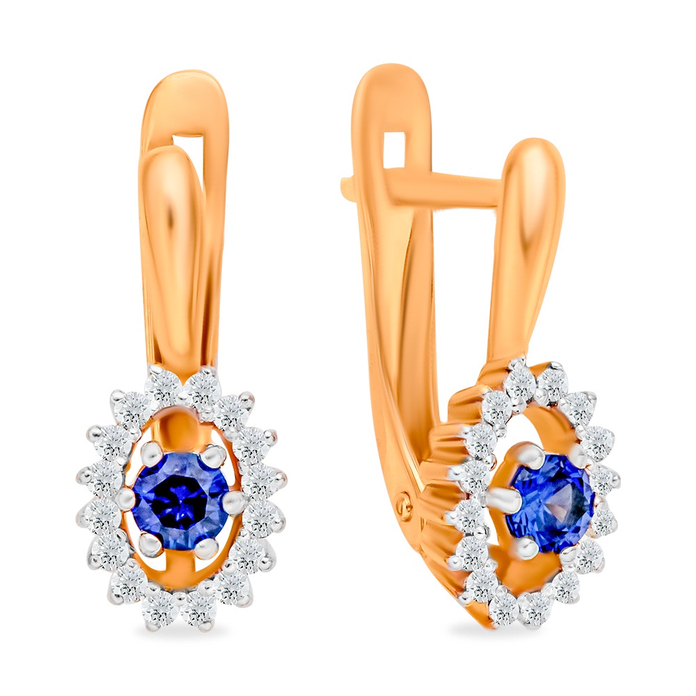 

Серьги из красного золота 585Gold 102008111, сапфир искусственный/бриллиант, 102008111