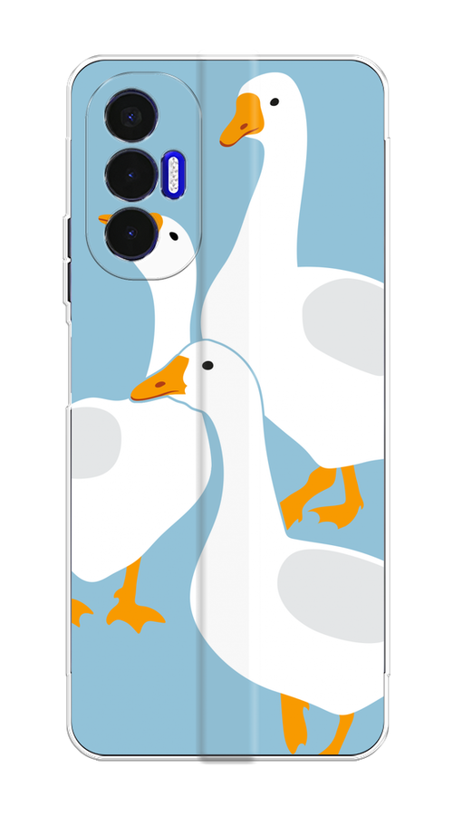 

Чехол на Tecno Pova 3 "Гусиное трио", Голубой;белый;серый;желтый, 301550-1