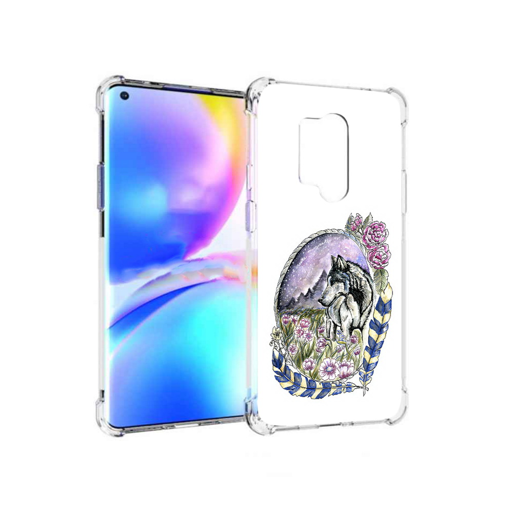 

Чехол MyPads Tocco для OnePlus 8 Pro нарисованный волк в цветах с перьями, Прозрачный, Tocco