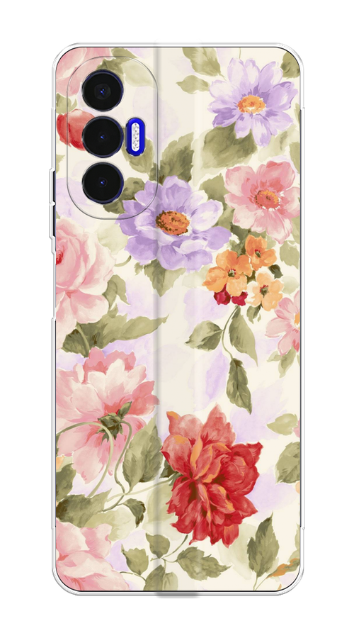 

Чехол на Tecno Pova 3 "Акварельные пионы", Розовый;бежевый, 301550-1