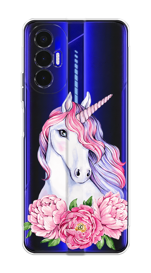 

Чехол на Tecno Pova 3 "Единорог с пионами", Розовый;белый;зеленый, 301550-1